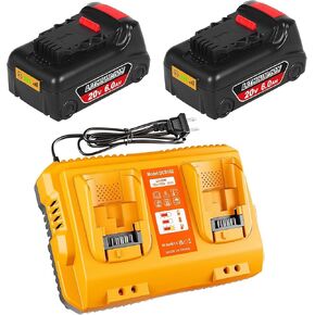 2Pack 20V 6.0Ah Battery Max Replacement for Dewalt Battery,DCB200 DCB201 DCB203 DCB204 DCB206 DCB207,Charger Combo Compatible for DCB102.