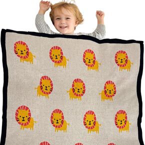 Soft Knitted Baby Blanket with Adorable Lion Design – 100% Cotton Swaddle for Newborns, Infants & Toddlers – Versatile Stroller Cover, Play Mat, and Nursery Blanket – 39 x 31 inches (Beige)