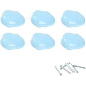 Baby Blue Cloud Shape Ceramic Drawer Knobs Handles with Screw for Wardrobe, Drawer, Cupboard, Shoe Cabinet,6PCS