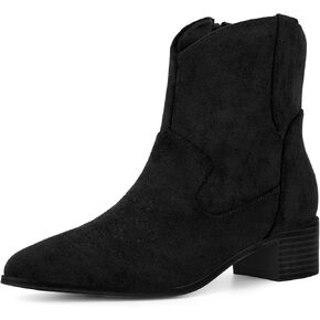 Perphy Western Cowgirl Pointed Toe Chunky Heel Comfy Cowboy Ankle Boots for Women