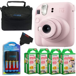 Fujifilm Instax Mini 12 Camera (Blossom Pink) with Fuji Instant Mini Film (80 Sheets) and PixiBytes Essential Bundle...