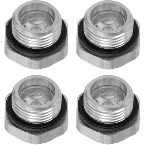 HARFINGTON 4pcs Air Compressor Oil Sight Glass G3/4" Male Thread Liquid Level Gauge Aluminum Hex Head Oil Indicator Window with O-Ring for Air Compressor Gearbox Tanks, Silver
