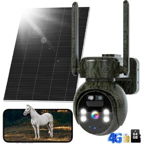 Hiseeu 4G Camera, 4G Cellular Game Cameras, No WiFi Security Camera, Solar Trail Cam Wireless Outdoor, 2k Color Night Vision, Without WiFi Need, 64G SD & 300MB SIM Card Included (4G Camo-Spring)