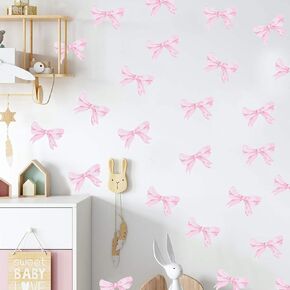 Bow Wall Decal Decor - Nursery Wall Art Bow Baby Shower Decor,Coquette Nursery Decor Vintage,Coquette Room Decor, Coquette Wall Decal, Bow Wall Decals (Pink 1)