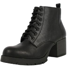 Soda Women's Nevitt Faux Leather Lace Up Chunky Heel Combat Style Boots,Black,8.5