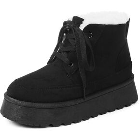 Platform Boots for Women Snow Ankle Boots Winter Warm Lace Up Suede Booties Cozy Faux Fur Lined Anti-Slip Short Boots for Indoor & Outdoor Comfort Dress Short Booties Shoes
