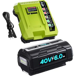 40V 6.0Ah Battery Replacement for Ryobi 40V Battery and Charger Combo Compatible with Ryobi Battery 40V OP4026 OP40601 OP4050A OP4040 OP4030 OP4050 and OP401 40V Battery Charger