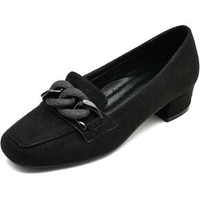 Women's Low Block Heel Loafers Closed Square Toe Chunky Heel Pumps Comfortable Dressy Loafers Casual Business Office Work Party Wedding Shoes with Chain