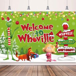 whoville زينة عيد الميلاد خلفية خضراء عيد الميلاد راية خلفية 5x3ft حجم كبير لطيف عيد الميلاد حزب خلفية الجدار للتصوير الفوتوغرافي عطلة الشتاء عيد الميلاد حزب اللوازم in Kuwait