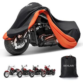 Waterproof Motorcycle Cover Replace for Harley Davidson Touring Limited with Trunk Models,Benlari 300D Motorcycle Covers with Side Box Waterproof Impermeable Outdoor All Weather Protection (Orange)