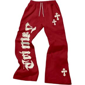SHENHE Men's Graphic Cross Print Flare Sweatpants Drawstring Gothic Y2k Casual Pants