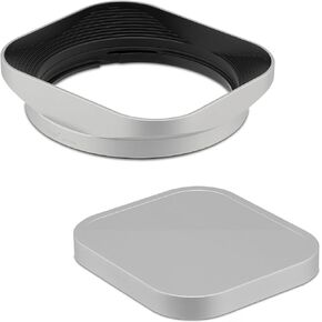 Haoge Square Metal Lens Hood for Fujifilm Fuji Fujinon XF 18-55mm F2.8-4.0 R LM OIS & XF 14mm F2.8 R Lens on X-Pro3 X-T5 XT4 X-T50 X-T30 X-E4 X-H2, Silver with Cap LH-X13 Bayonet