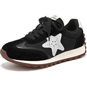BEAU TODAY Platform Fashion Sneakers for Women, Womens Chunky Leather Sneakers, Comfortable Casual Retro Non-Slip Lace-up Walking Running Gym Shoes