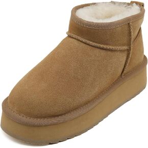 Mel&Syd 100% Australian Sheepskin Ankle Boots for Womens-Comfy Warmth Memory Foam Insole Winter Boots-Heighten Anti-Slip Ultra Mini Platform Boots-Lightweight Cushion Boots for Women-Snow Boots