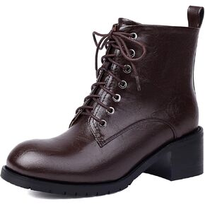 XIEDA Women's Combat Boots Round Toe Low Chunky Block Heel Ankle Boots Lace up Booties