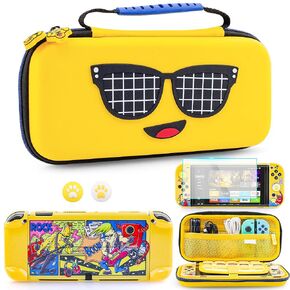 RHOTALL 7 in 1 Yellow Carrying Case Set for Nintendo Switch OLED,Portable Traveler Accessories bundle Cover Storage Bag for Fortnite Peely,Hard Shell Dockable Case,Screen Protector,2 Thumb Caps