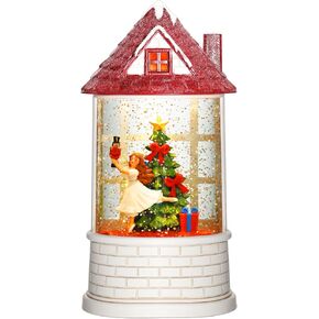 Barn Snow Globe Christmas Snow Globe Lantern with Timer & Music, USB & Battery Powered - Red Barn Silo Chair Bird Squirrel - 12 inch