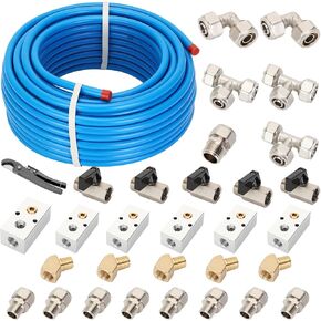 Howaoo Compressed Air Line Kit 3/4" x 300ft, Shop/Garage HDPE-Aluminum Air Line Kit for Connect Air Compressor, Compressed Air Piping System Install Kit Leak-Proof & Easy to Install