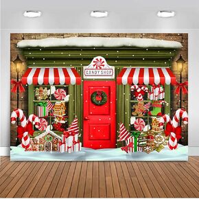 GCIREC 7x5 ft Red and Green Christmas Store Backdrop Santa Toys Display Xmas Day Photography Background Winter Family Holiday Party Banner Party Supplies Photo Booth Prop