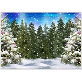 10x8ft North Pole Photography Backdrop Christmas Winter Scene Night Snow Background Xmas Tree Fairytale Forest Photo Supplies Shooting Banner