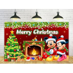 Red Christmas Backdrop for Mickey Mouse Christmas Party Decorations Christmas Fireplace Background for Party Cake Table Decorations Xmas Theme Banner 5x3ft