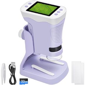 Mini Pocket Microscope for Kids Portable Digital Microscope with 2.4" LCD Screen, 32G SD Card, Children's Handheld Mini Scope Educational Science Kit for Age 3 4 5 6 7 8 9 Kids
