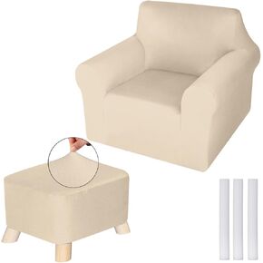 Chair and Ottoman Cover Set T Cushion Chair Slipcover Milk Silk Sofa Cover Armchair Cover Chair Couch Cover Furniture Protector Couch Soft for Armchair Ottoman (Dark Gray)