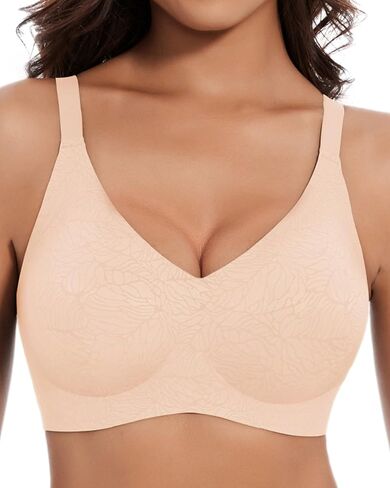 Womens Seamless Bras No Underwire Push Up V Neck Wireless Bralettes with Soft Support Full Coverage Bra Floral Collection in Saudi Arabia