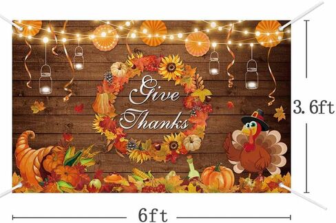 MEHOFOND Give Thanks Backdrop Banner Rustic Wood Turkey Thanksgiving Day Photography Background Fall Maple Leaf Wreath Pumpkin Thanksgiving Harvest Decor Party Photo Props 70.8 x 43.3 Inch in Saudi Arabia