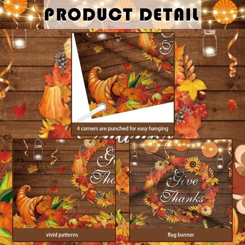 MEHOFOND Give Thanks Backdrop Banner Rustic Wood Turkey Thanksgiving Day Photography Background Fall Maple Leaf Wreath Pumpkin Thanksgiving Harvest Decor Party Photo Props 70.8 x 43.3 Inch in Saudi Arabia