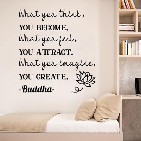 SUPERDANT Lotus Wall Stickers Motivational Wall Decals Lotus Peel and Stick Wall Decor Inspirational Text Vinyl Wall Art Sticker for Bedroom Living Room Wall Decor Black 60x30CM in Saudi Arabia