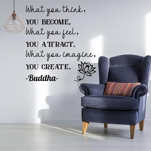 SUPERDANT Lotus Wall Stickers Motivational Wall Decals Lotus Peel and Stick Wall Decor Inspirational Text Vinyl Wall Art Sticker for Bedroom Living Room Wall Decor Black 60x30CM in Saudi Arabia