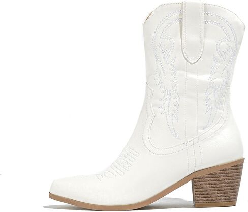 Women Western Ankle Block Stacked Heel Embroidered Cowboy Boots & Booties in Kuwait