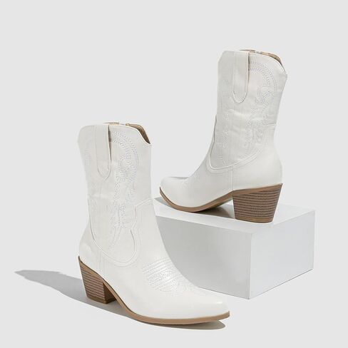 Women Western Ankle Block Stacked Heel Embroidered Cowboy Boots & Booties in Kuwait