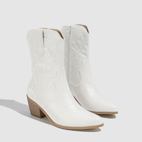Women Western Ankle Block Stacked Heel Embroidered Cowboy Boots & Booties in Kuwait