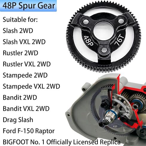 RC 48P 72T & 76T Spur Gear من الفولاذ الصلب المقوى جزء ترقية لـ Traxxas 1/10 Slash Stampede Rustler Bandit 2WD VXL XL-5 F-150 SVT، (72T & 76T) in Kuwait