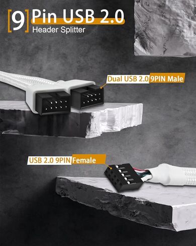 مقسم رأس USB من COMeap، كابل رأس USB 2.0 إلى 9 دبوس للوحة الأم، كابل رأس تمديد مزدوج 9 دبوس للكمبيوتر الشخصي، محور USB للوحة الأم الداخلية (حزمة من 2) in Kuwait