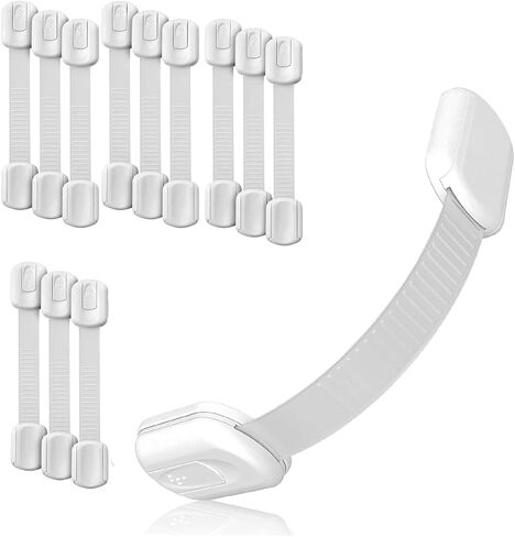 3M Adhesive Child Safety Strap Locks by Baby Proof Me, Baby Latches for Cabinets, Dishwashers, Fridges, Ovens and Trash Cans, Stain Free Toilet Lock (12 Safety Latches) in Saudi Arabia