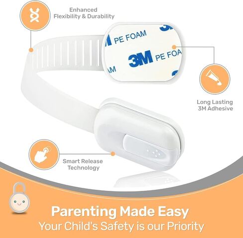 3M Adhesive Child Safety Strap Locks by Baby Proof Me, Baby Latches for Cabinets, Dishwashers, Fridges, Ovens and Trash Cans, Stain Free Toilet Lock (12 Safety Latches) in Saudi Arabia