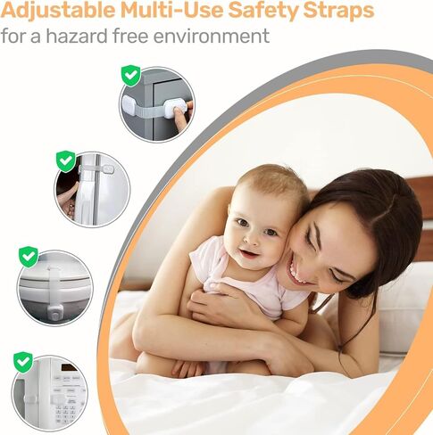 3M Adhesive Child Safety Strap Locks by Baby Proof Me, Baby Latches for Cabinets, Dishwashers, Fridges, Ovens and Trash Cans, Stain Free Toilet Lock (12 Safety Latches) in Saudi Arabia