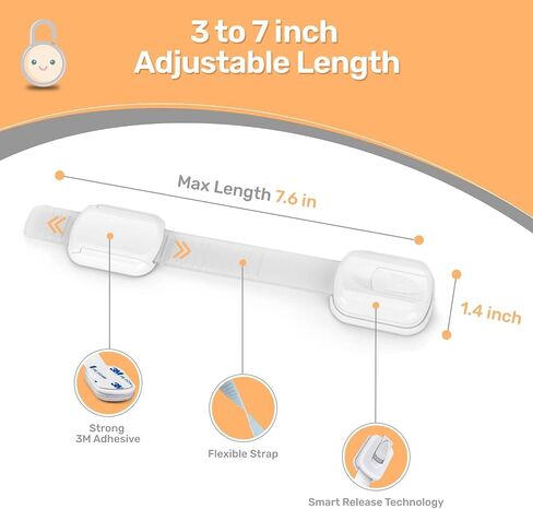 3M Adhesive Child Safety Strap Locks by Baby Proof Me, Baby Latches for Cabinets, Dishwashers, Fridges, Ovens and Trash Cans, Stain Free Toilet Lock (12 Safety Latches) in Saudi Arabia