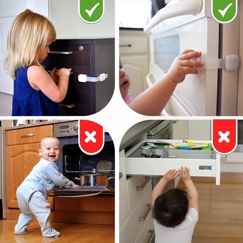 3M Adhesive Child Safety Strap Locks by Baby Proof Me, Baby Latches for Cabinets, Dishwashers, Fridges, Ovens and Trash Cans, Stain Free Toilet Lock (12 Safety Latches) in Saudi Arabia