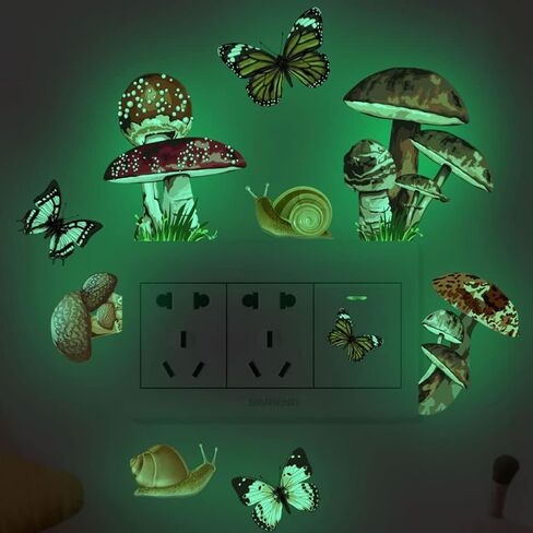 Glow in The Dark Colorful Butterfly Mushroom Fairy Wall Sticker Cartoon Luminous Flying Butterfly Light Switch Decals for Girls Bedroom Nursery Living Room Classroom Ceiling Decor Kids Gift in Kuwait