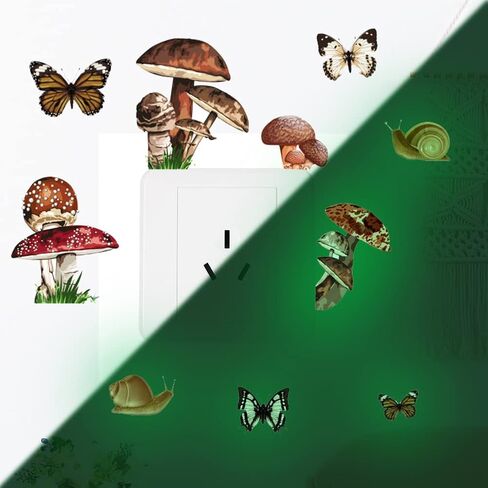 Glow in The Dark Colorful Butterfly Mushroom Fairy Wall Sticker Cartoon Luminous Flying Butterfly Light Switch Decals for Girls Bedroom Nursery Living Room Classroom Ceiling Decor Kids Gift in Kuwait