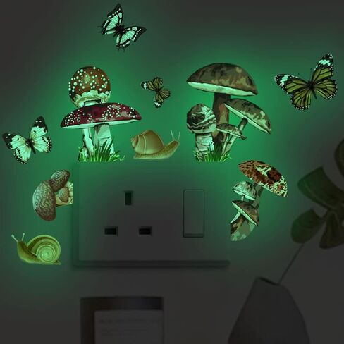Glow in The Dark Colorful Butterfly Mushroom Fairy Wall Sticker Cartoon Luminous Flying Butterfly Light Switch Decals for Girls Bedroom Nursery Living Room Classroom Ceiling Decor Kids Gift in Kuwait