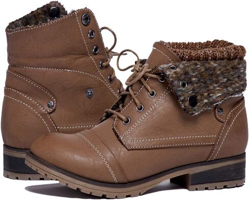 Women’s Knitted Cuff Ankle Booties Lace up Combat Boots Folded Collar Stylish Snow Boots Hiking Shoes in Saudi Arabia