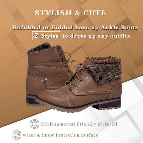 Women’s Knitted Cuff Ankle Booties Lace up Combat Boots Folded Collar Stylish Snow Boots Hiking Shoes in Saudi Arabia