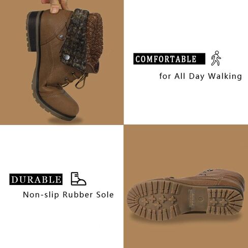 Women’s Knitted Cuff Ankle Booties Lace up Combat Boots Folded Collar Stylish Snow Boots Hiking Shoes in Saudi Arabia