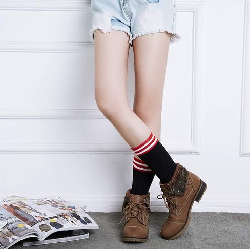 Women’s Knitted Cuff Ankle Booties Lace up Combat Boots Folded Collar Stylish Snow Boots Hiking Shoes in Saudi Arabia