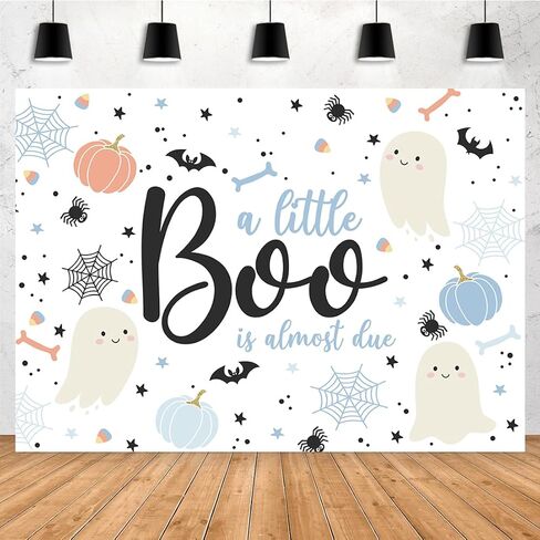 Aperturee 7x5ft Halloween Baby Shower Backdrop A Little Boo is Almost Due Blush Pink Pumpkin Skull Spider Web Bat Photography Background Party Cake Table Decor Banner Photo Booth Props in Saudi Arabia